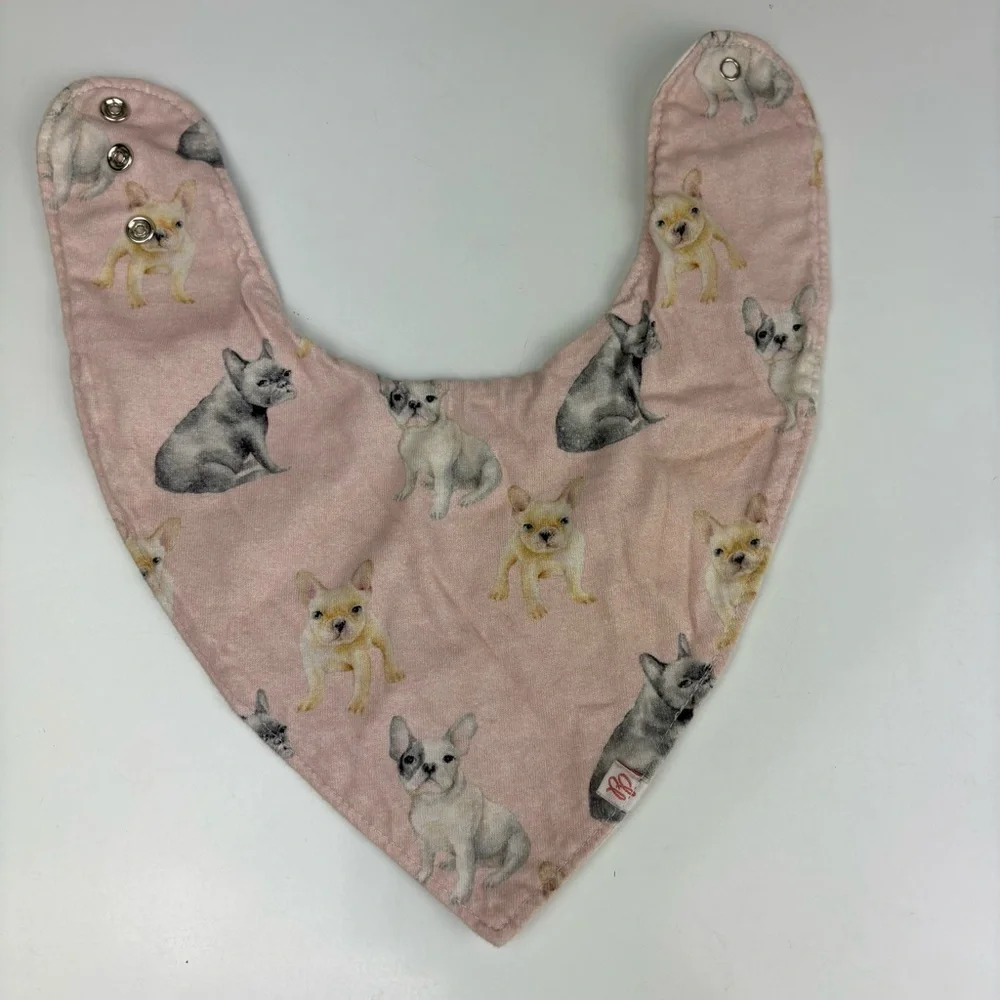 Posh peanut two cotton drool bibs pink french bulldogs and white macarons